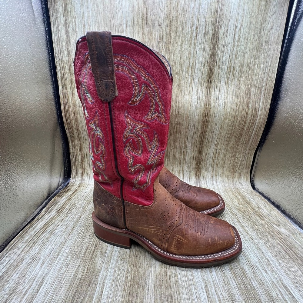 Double-H Western Cowboy Boots Men's 7.5 Brown Red Square Toe Made in USA DH5101
